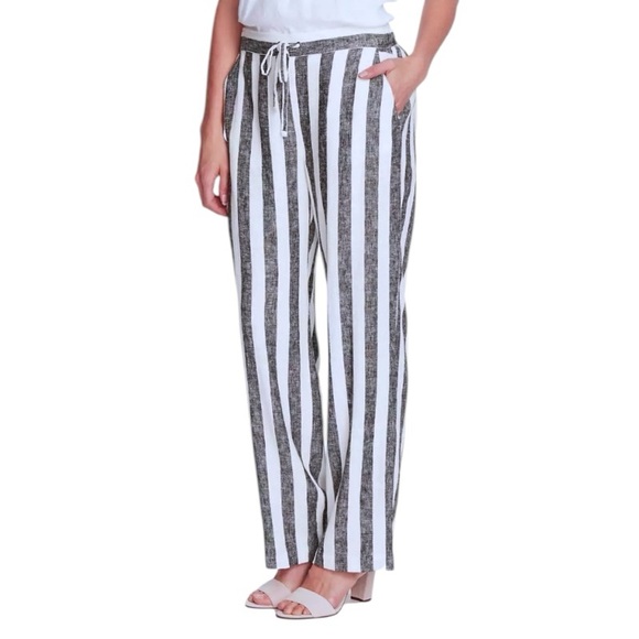 $99 Vince Camuto Linen Pants Small 4 6 White + Faded Black Stripe Swim Cover Up - Picture 3 of 11